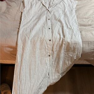 Calia Black and White Striped Linen swim cover-up Dress